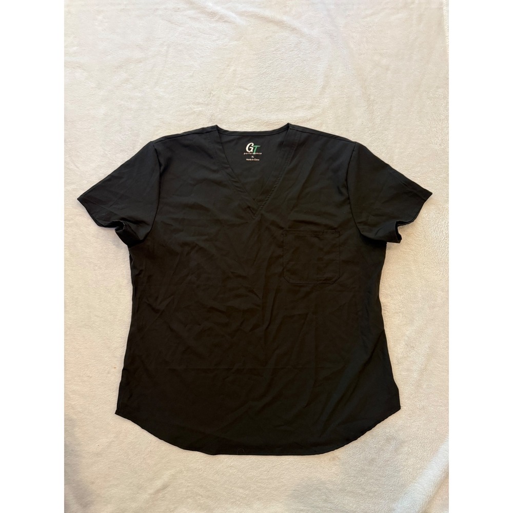 GT Performance Womens Black V-Neck Scrub Top XL GTN-817BK Pocket Medical Uniform